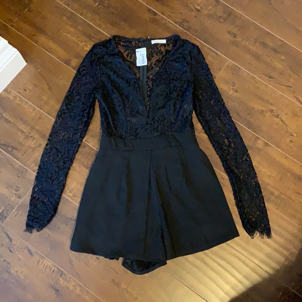Brand New! Deep V-Neck Black Lace Romper